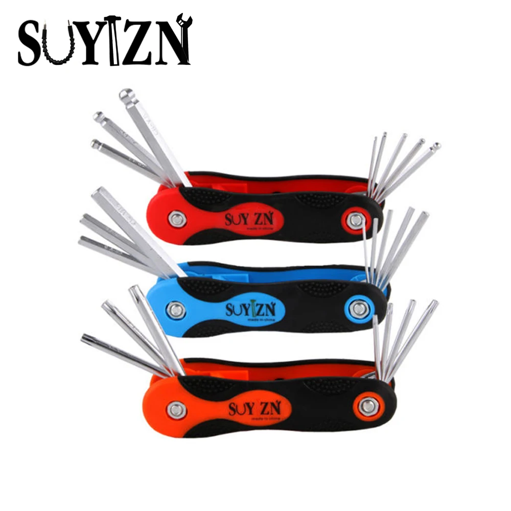  Hand Tools 8 In 1 Hex Allen / Torx / Ball Folding Hexagonal Key Set Screw Driver Set Metric Wrench Tool Dropship SYZ001a