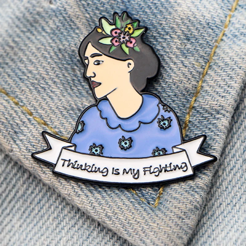 

DMLSKY Creative Pins Virginia Woolf Thinking is my Fighting Enamel Pins and Brooches Lapel Pin Backpack Bags Badge M3518