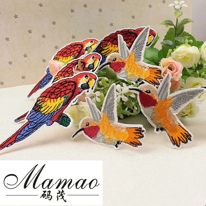 1 Pcs Parrot Hummingbird Embroidered Patches for Clothing Iron Sew Applique Clothes Badge Stickers Jeans Jacket Decoration Patch | Дом и сад