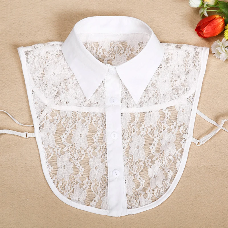 

Neck Lace Shirt Office Lady Sweater Retro Female White Fake Detachable Blouse Apparel Pointed Women Clothing Collar