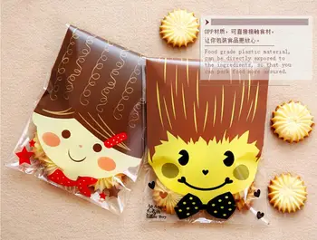 

100 Pcs Lovely Boys and Girls Cookie Packaging Bag, Plastic Bags for Biscuits Snack Wrapping and Candy