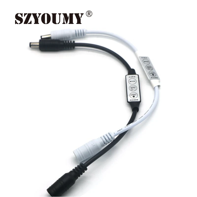 

SZYOUMY Dimmer Controller Switch Mini DC 12V 3 Keys Dual DC Plug For Single Color SMD2835 3014 LED free shipping
