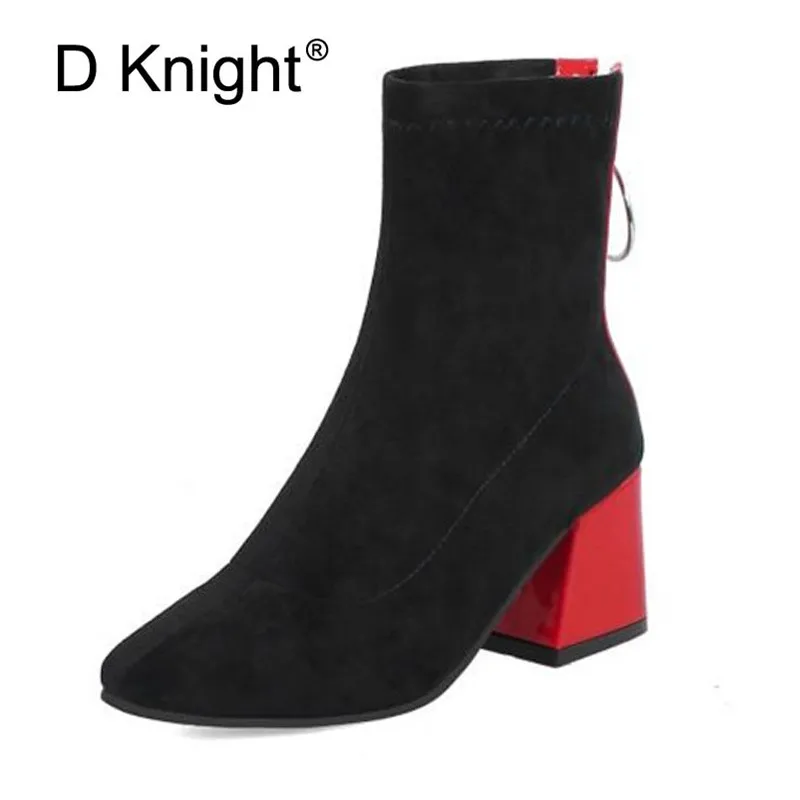 Plus Size 32-48 Women Boots Fashion Flock Ankle Boots For Women Spring Autumn Ladies Party Western Boots Casual Female High Heel (13)