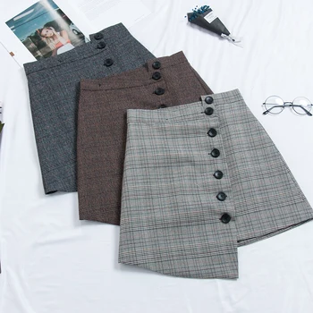 

MUMUZI Elegant Irregular Buttons Skirts 2018 All Match Casual Winter Korean Style gray High Waist Slim A-line Female Skirts