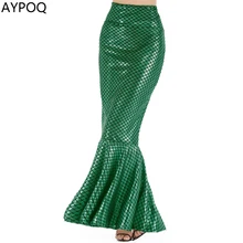 AYPOQ Женская Сексуальная рыбий хвост Русалка длинная Макси юбка винтажная облегающая плиссированная элегантная Высокая талия рыбий масштаб 3D цифровая печать