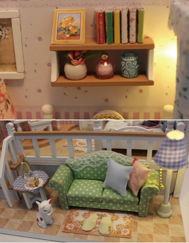 Собрать сделай сам игрушка кукла дом деревянный кукольные домики миниатюрный кукольный домик игрушки с мебель светодиодный свет, подарок на день рождения, M026