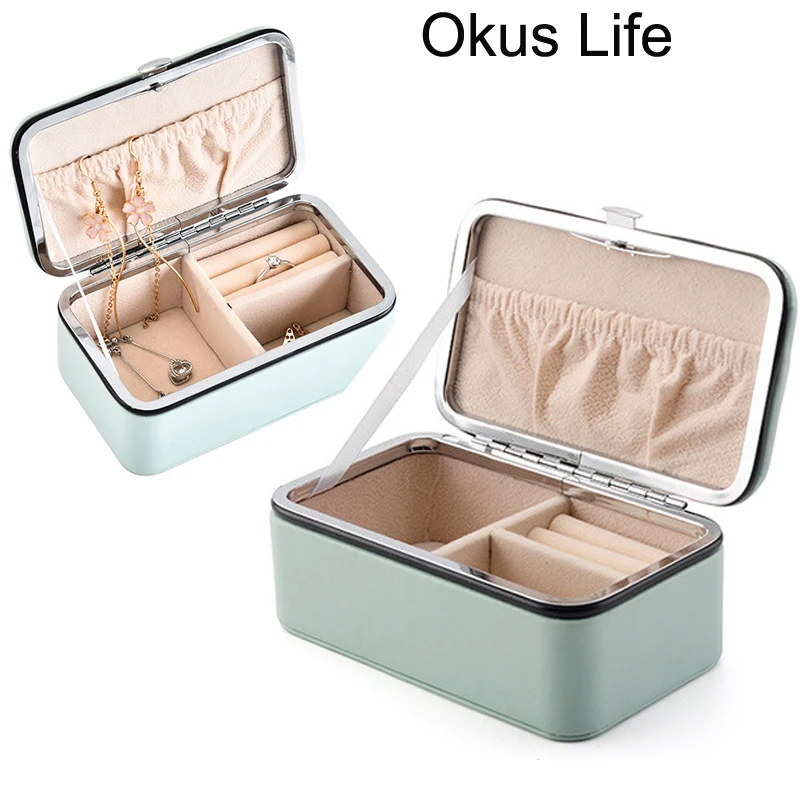 

Travel Jewelry Packing Box Girl Cosmetic Makeup Organizer Leather Jewelry Storage Box Earrings Rings Organizer Jewellry Case