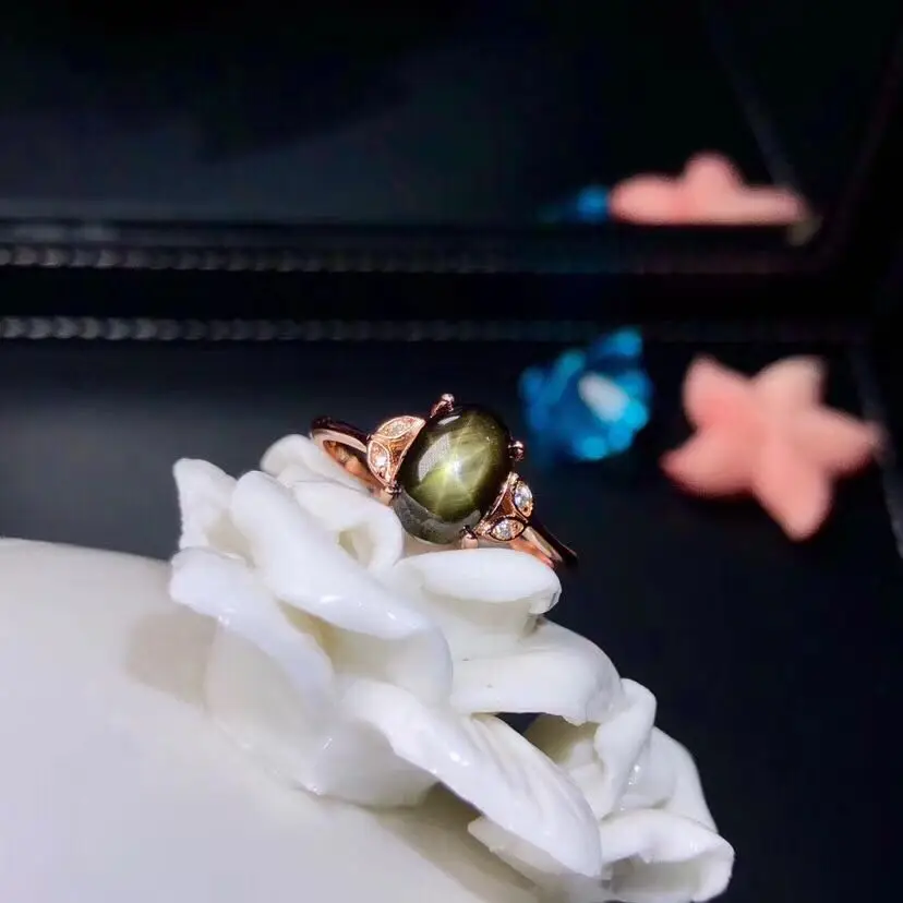 Модное милое кольцо с натуральным черным сапфиром и драгоценным камнем, S925 Серебряное кольцо с натуральным драгоценным камнем для женщин, вечерние ювелирные изделия в подарок
