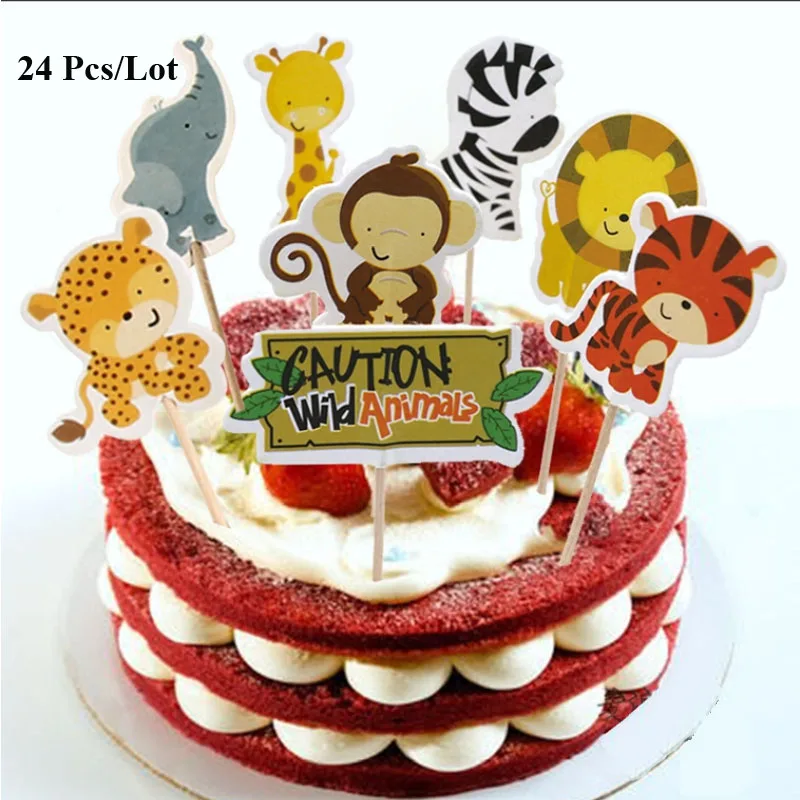 

animal farm cupcake toppers birthday party decorations kids party supplies tiger monkey zebra lion elephant cup cake topper