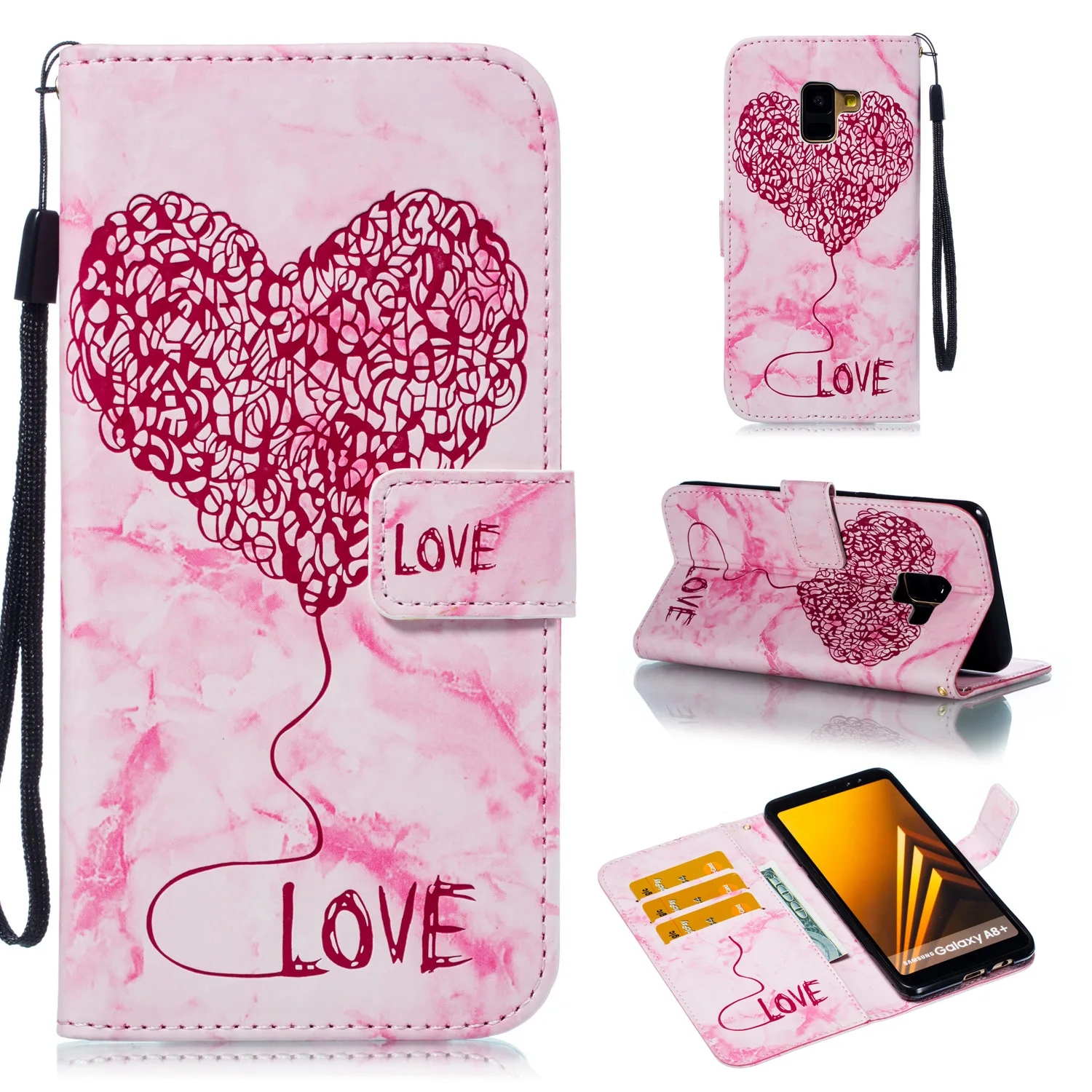 Сердце любовь Coque для samsung A6 A8 6 8 плюс 2018 чехол телефона Caso 3D Флип искусственной