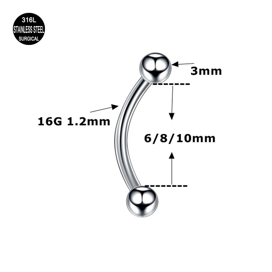 100 шт/партия хирургический стальной пирсинг бровей Ceja Серебряный банан дя бровей кольцо рока пирсинг серьги-гвоздики ювелирные изделия для тела
