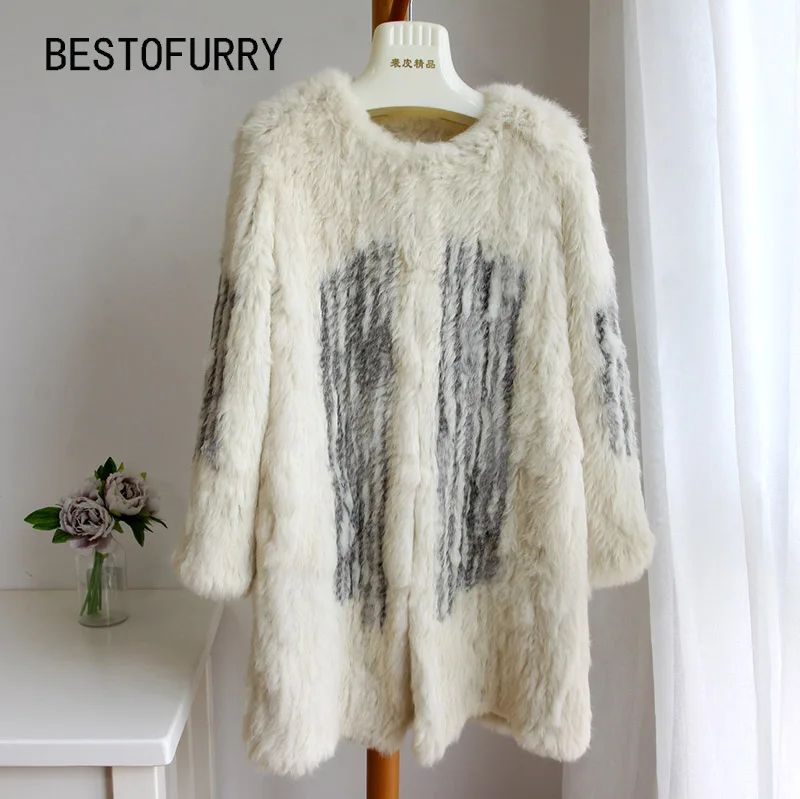 

2017 Fashion New Winter Women Long Jacket Real Natural Rabbit Fur Knit Coat Jacket Warm Thick Fur Long Sleeve RJ0023