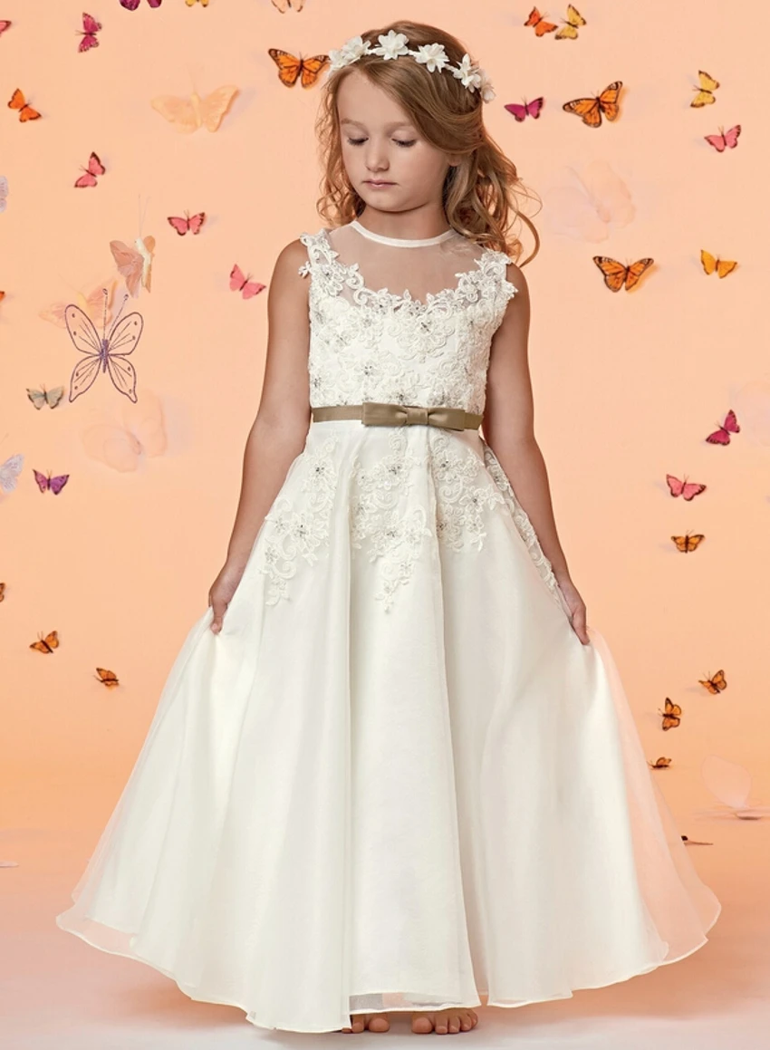 Encantadora de La Manera Gasa Blanca Una Línea de Vestidos de Niña para  Bodas Vestidos de Primera Comunión Para Niñas vestido de daminha _ -  AliExpress Mobile