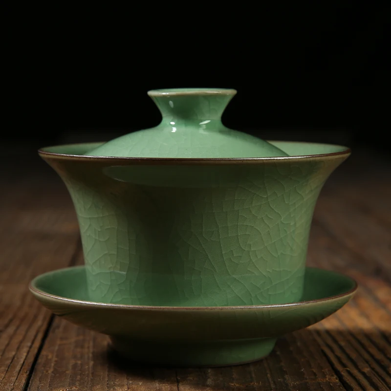 Креативный ледяной трещины текстура керамический Celadon Gaiwan с крышкой блюдце комплект китайский чайный набор кунг-фу пуэр чайник отправлен друг чайник