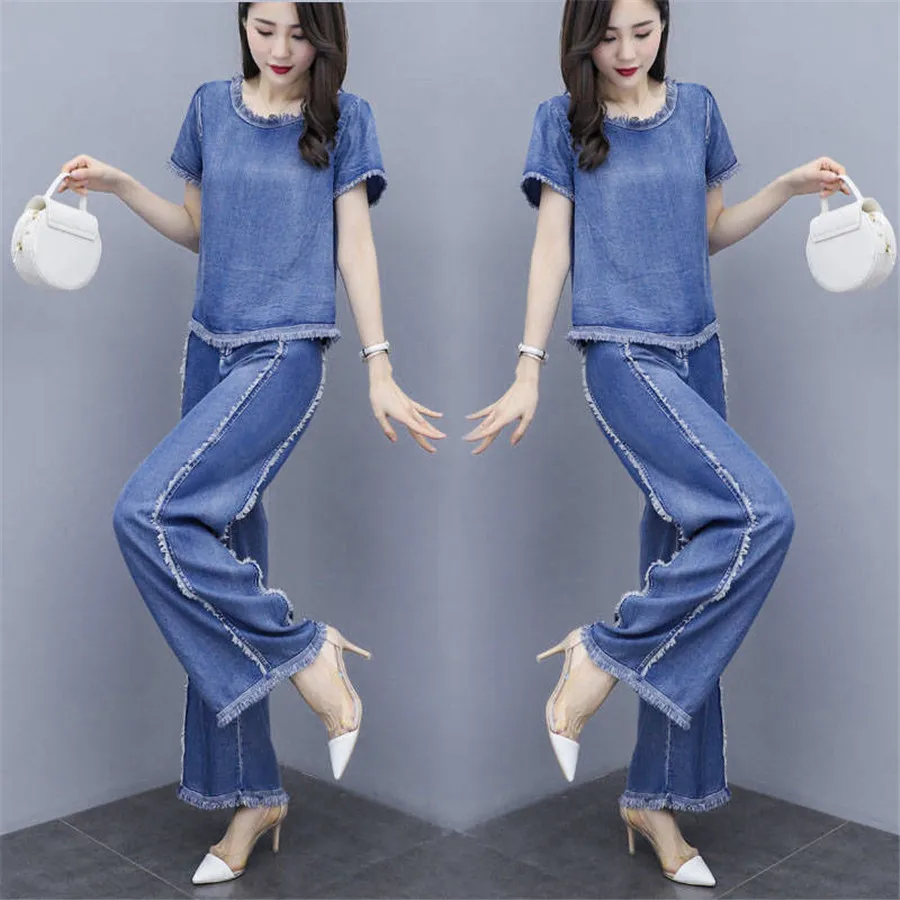 plus size denim pant suits