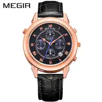 MEGIR ใหม่นาฬิกาผู้ชายกันน้ำโรมันดิจิตอลนาฬิกาข้อมือของแท้หนังผู้ชายนาฬิกาควอตซ์ชายนาฬิกา Bayan Kol Saati