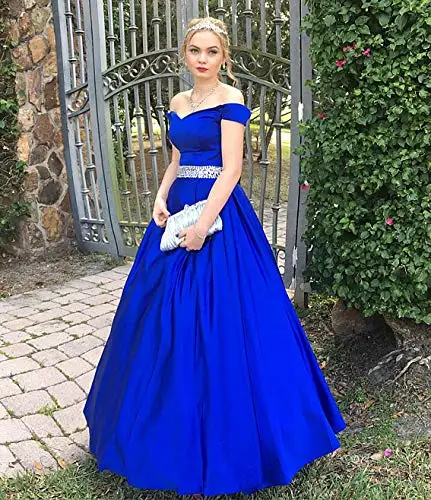 

Satin Beaded Off Shoulder A-line Evening Dresses 2019 Long Formal Dresses