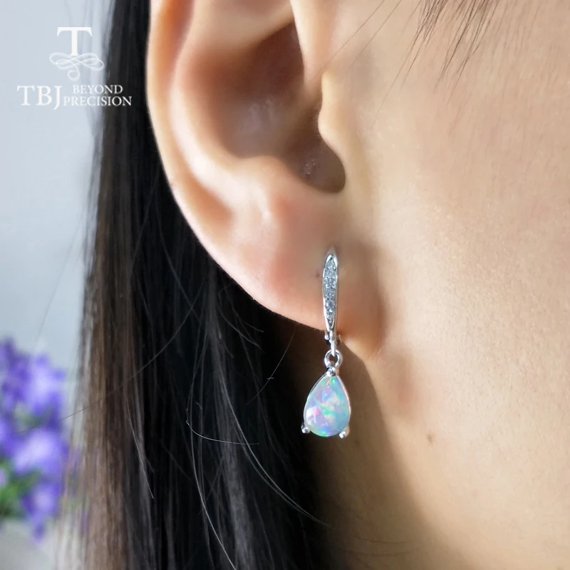 Женские серьги с опалом TBJ подвески из серебра 925 пробы натуральным радужным