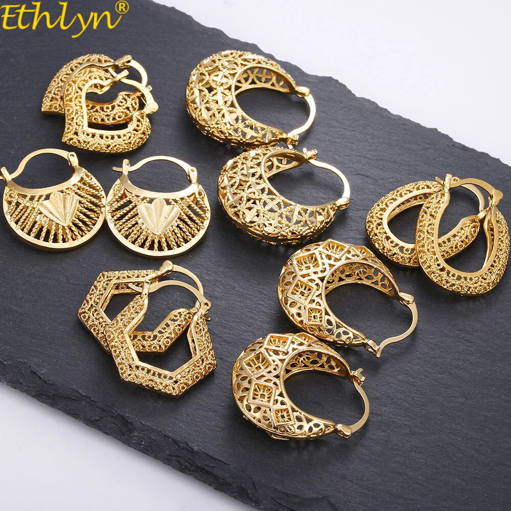 Ethlyn, Винтажные серьги в африканском стиле для женщин, золотой цвет, клипсы для девушек, эфиопские ювелирные изделия, арабский, Ближний Восток, подарок E73