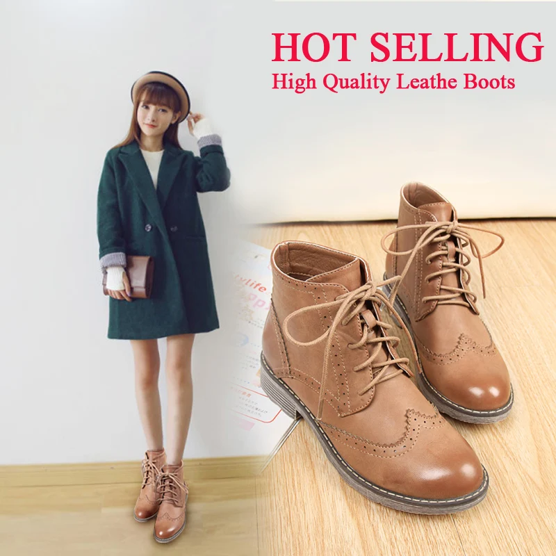 

New Arrival Fashion Ankle Boots Brogue Lace Up Shoes Woman Autumn Winter Retro Martin Boots Casual Women Shoes Free Shipping