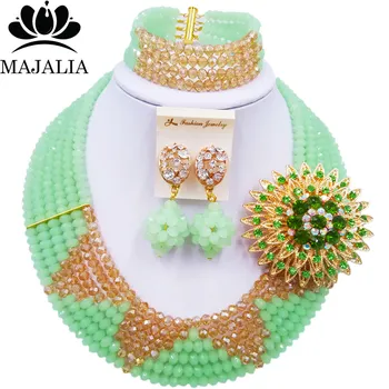 

Majalia Fashion Classic Nigerian Wedding African Jewelery Mint green Crystal Necklace Bride Jewelry Sets Free Shipping 6ST008