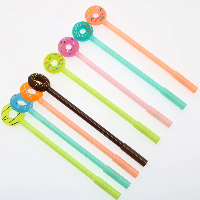 

2pc 0.38 Mm Creative Cartoon Donut Pen Cute Kawai Candy Color Pen Student Stationery Black Neutral Pen