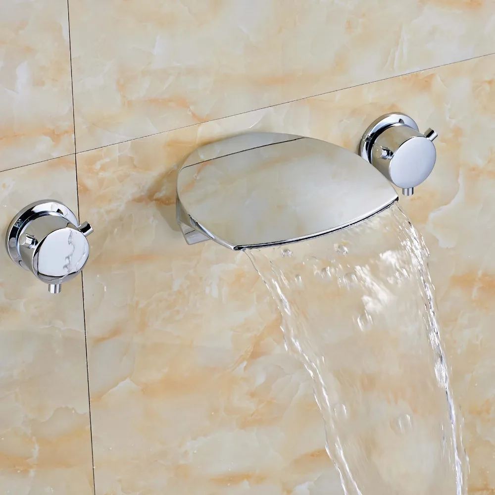 

Newly Vanity Wall Mounted Chrome Polish Dual Handles Sink Tub Faucet Mixer Tap Ceramic Valve Faucet