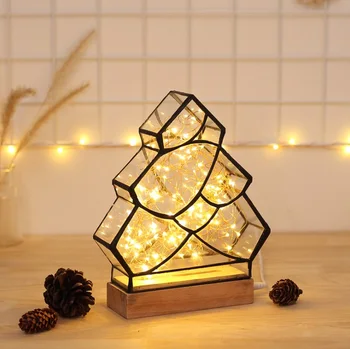 

3D Solid Wood Polygon Fire tree silver flower Table Lamp , And Christmas Decorative Night Light