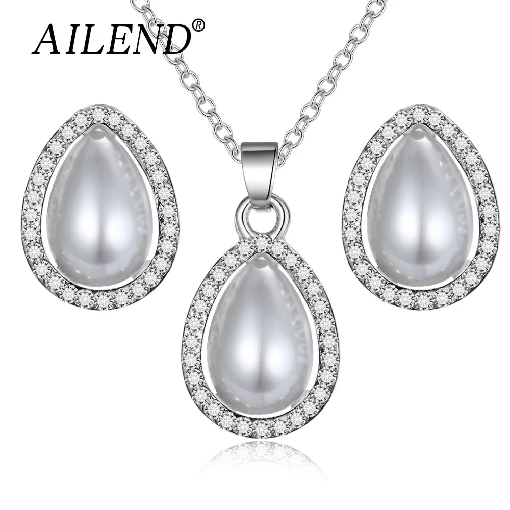 

new rose gold Color simulated pearl jewelry Set for women fashion spheroid crystal leaf earrings NECKLACE PENDANT sets gift 2018