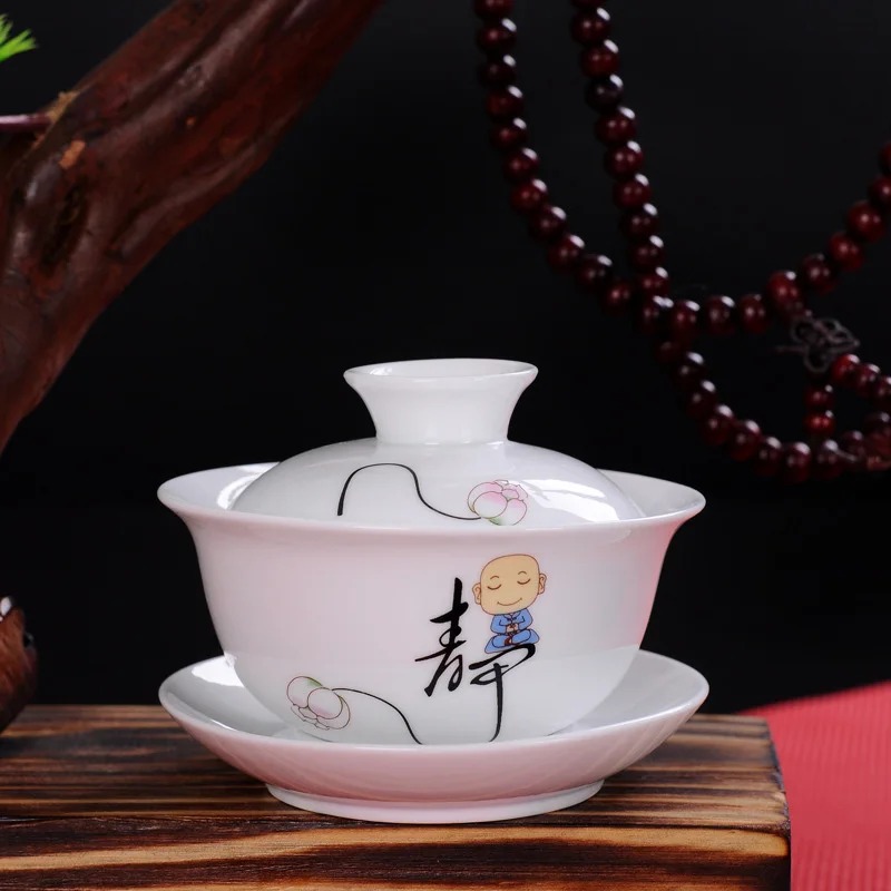 Белая фарфоровая чайная супница, gaiwan чайный фарфоровый горшок, набор для путешествий, красивый чайник, ручная роспись, крышка, чаша, чайный набор, 120 мл - Цвет: 06