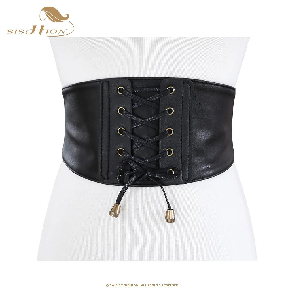 

SISHION Women Leather Belt White Brown Black Wide Waistband Corset Vintage Retro Cummerbund Stretch Elastic Waist Belt VB0006
