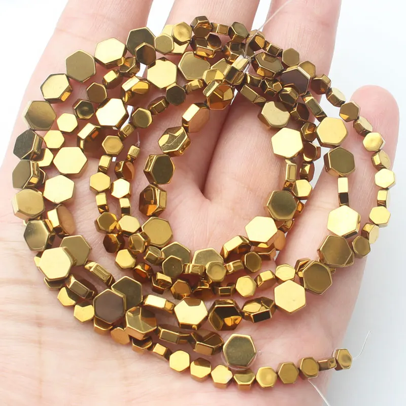 Very Shining! Natural Hematite Hexagonal Plate beads 15inch, For DIY Jewelry Making, pendant,necklace - Цвет: Gold