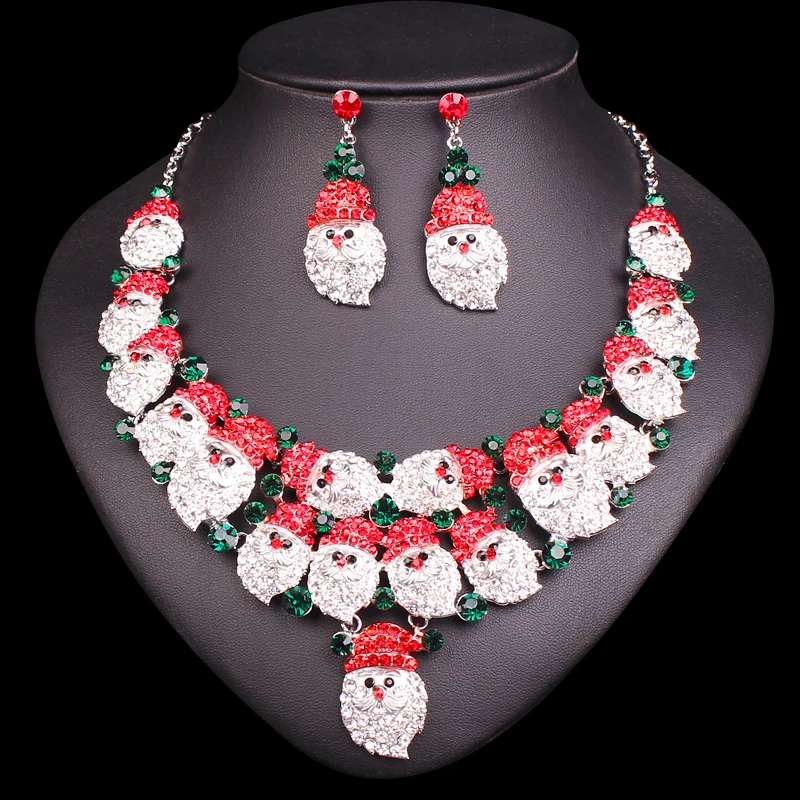 Великолепный Санта Клаус ожерелье Серьги Рождественские елки Ювелирные наборы праздничный костюм ювелирные изделия аксессуары рождественские подарки для женщин