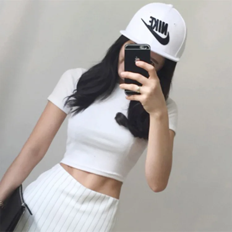Women Cotton Crop Top Tank Camisole Short T Shirt O Neck Ladies Summer Tops Black White Red Basic Crop Casual Streetwear GS02 Tops