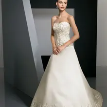 Великолепные линии возлюбленной декольте Свадебные платья атлас с вышивкой дизайнерские свадебные платья