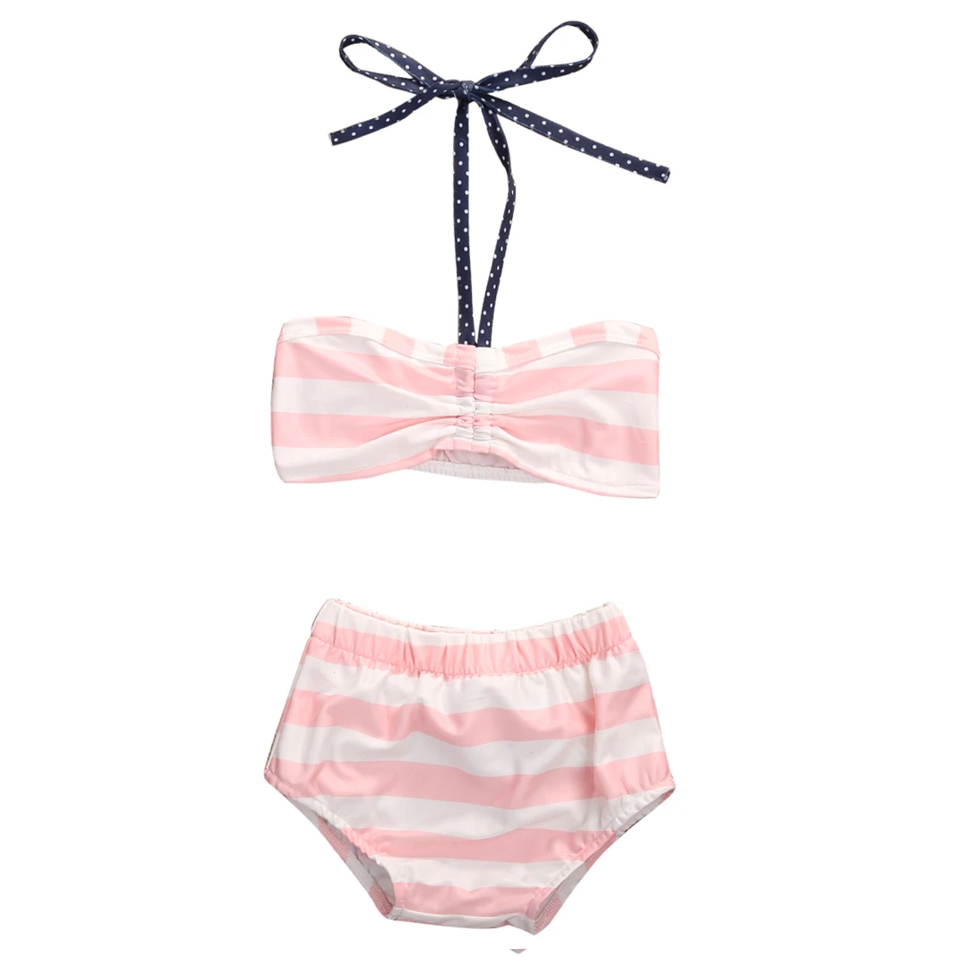 Baby Girls Swimsuit 2017 New Arrival Cute Pink Striped Toddler Newborn Kids Girls Bikini Set Swimwear Bathing Swimming Costume