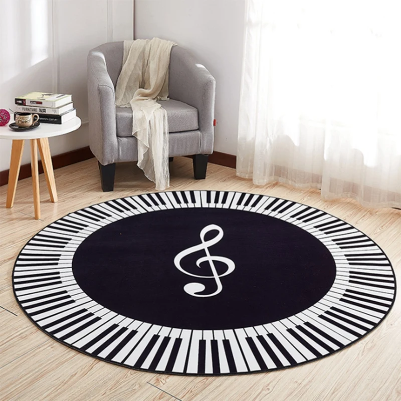 

New Carpet Music Symbol Piano Key Black White Round Carpet Non-Slip Carpet Home Bedroom Mat Floor Decoration