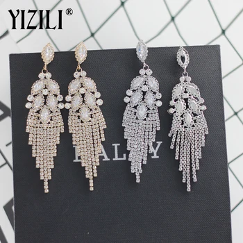 

YIZILI New Fashion exaggeration Crystal Tassel Earrings Cubic zircon Drop Earrings Nightclub party accessories Wedding Gift E063