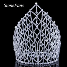 StoneFans горный хрусталь корона тиара волос Свадебные серебряные аксессуары для женщин винтажные диадемы и большая корона королевские свадебные подарок