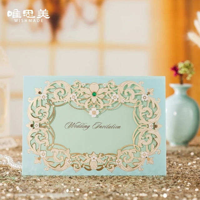 Personalized Turquoise Bunga Motif Bunga Undangan Pernikahan Laser