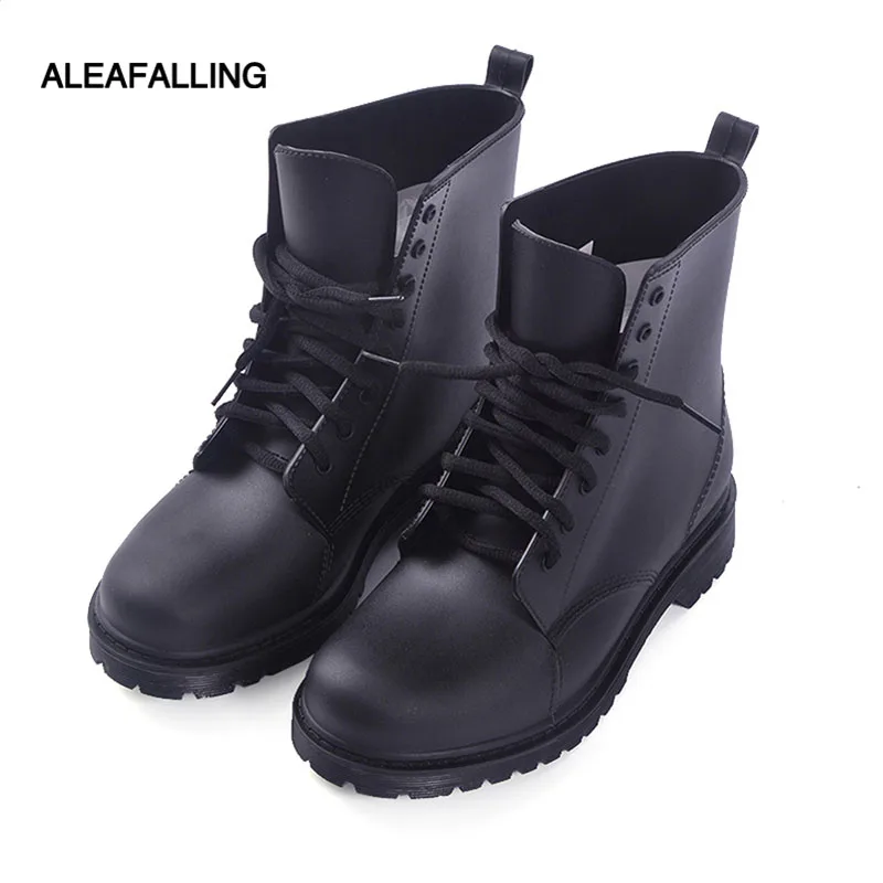 En Ligne Aleafalling nouvelle conception bottes de pluie imperméables chaussures femme eau en caoutchouc dentelle jusqu à la cheville matures bottes bonne qualité botas chundong809