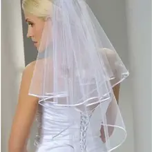 Классический Дизайн формальный 2-Слои белый/слоновая кость Локоть Длина атласная Край свадебная Фата с расческой
