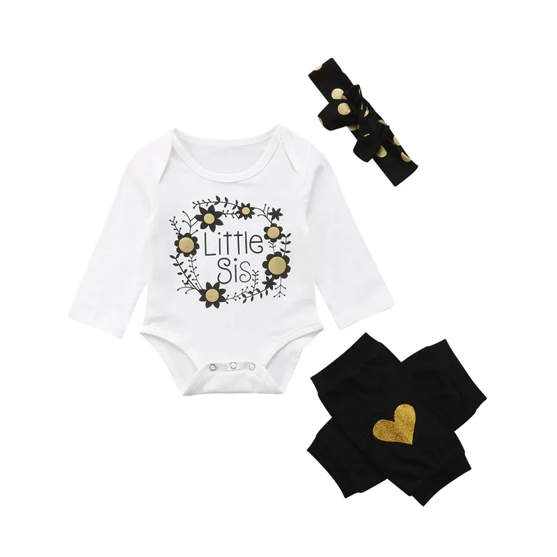 Newborn Infant Baby Girls Clothes Set Autumn Long Sleeve Letter Little 