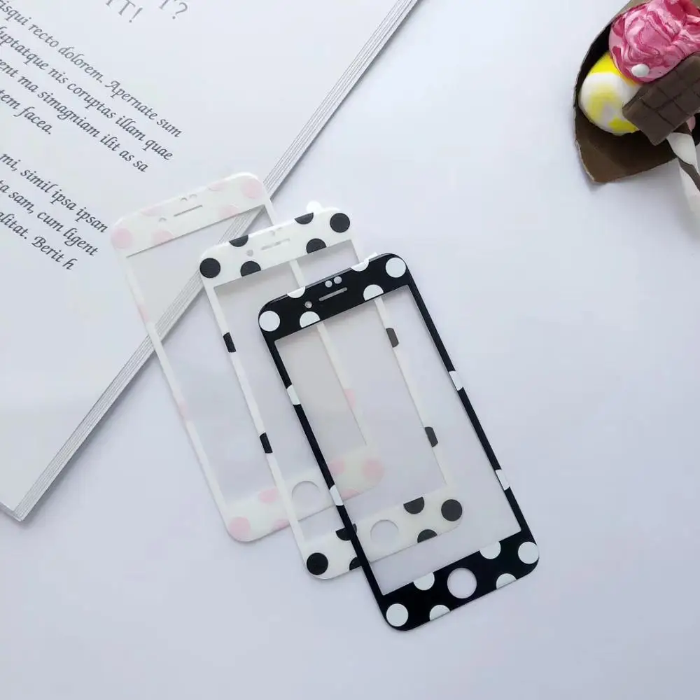 

10pcs/lot Vintage Dots Glossy Tempered Glass Carbon Fiber Front Screen Film Protector For iPhone8plus 6S 7P 5.5 Full Protection