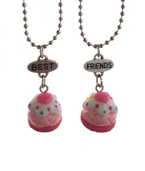 

Children Best Friends Cute Resin Simulation Pink Cake Pendant BFF 2 Necklace Friendship Jewelry Gifts For Kids 10 Set