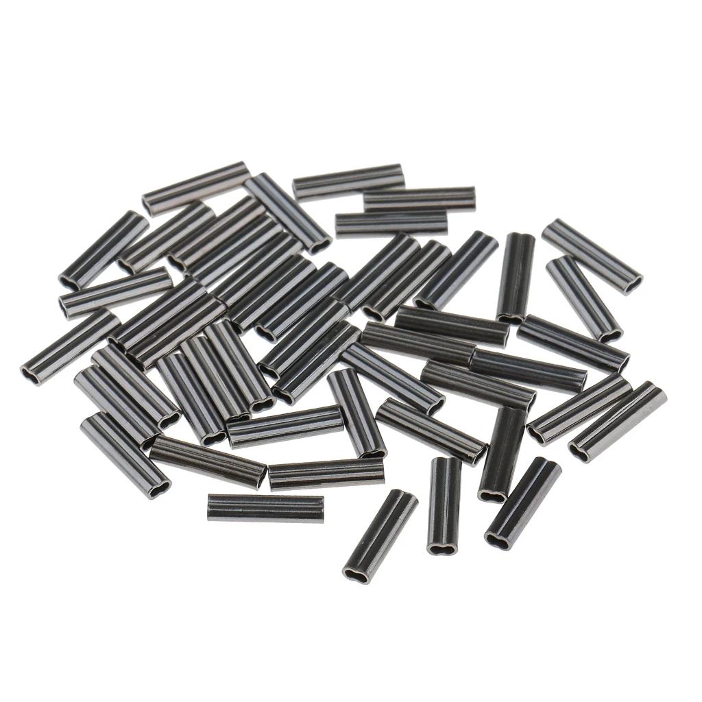 MagiDeal 100Pcs Copper Double Barrel Crimping Sleeves 0.8mm Bore Tube Connector Fishing Tools