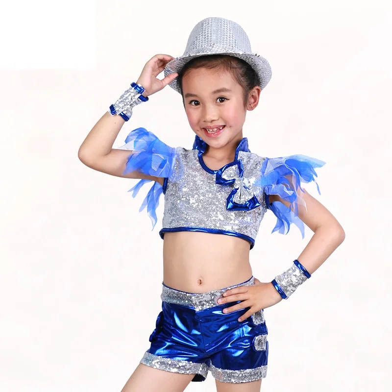 

(10 sets-Top shirt&Pant) children new modern jazz dance performances of the girls serving kindergarten costume sequins