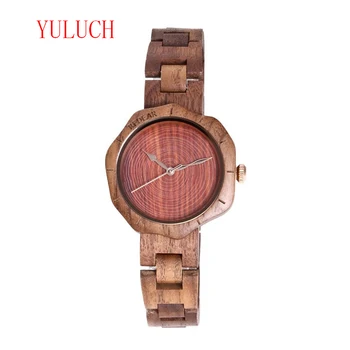 

YULUCH New ladies quartz watch exclusive brand top quality geometric natural walnut simple fashion woman watch gift