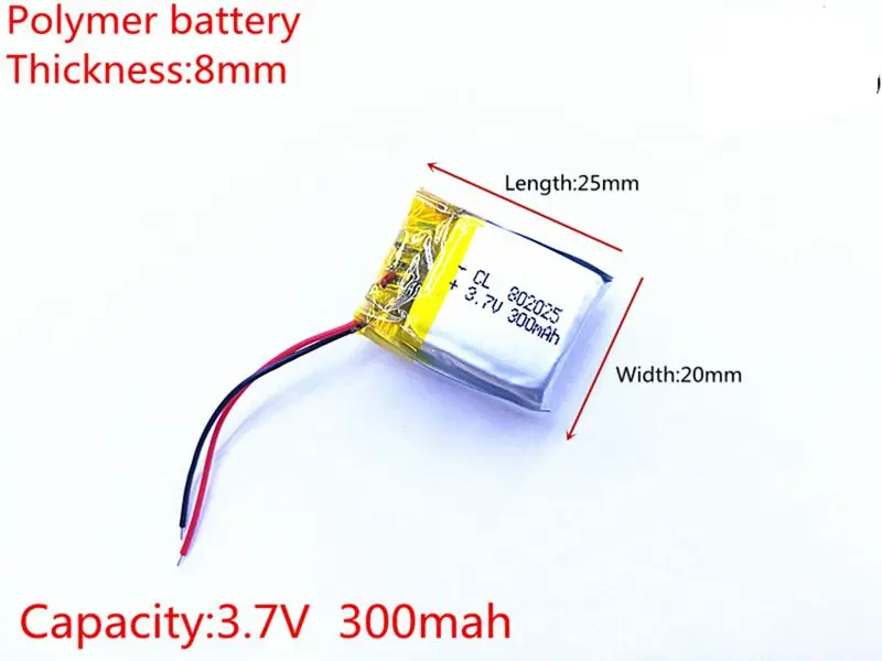 

10pcs / lot lithium battery 3.7 V 300 mAh 802025 PLIB polymer lithium ion / lithium ion battery for DVR gps mp4 mp3