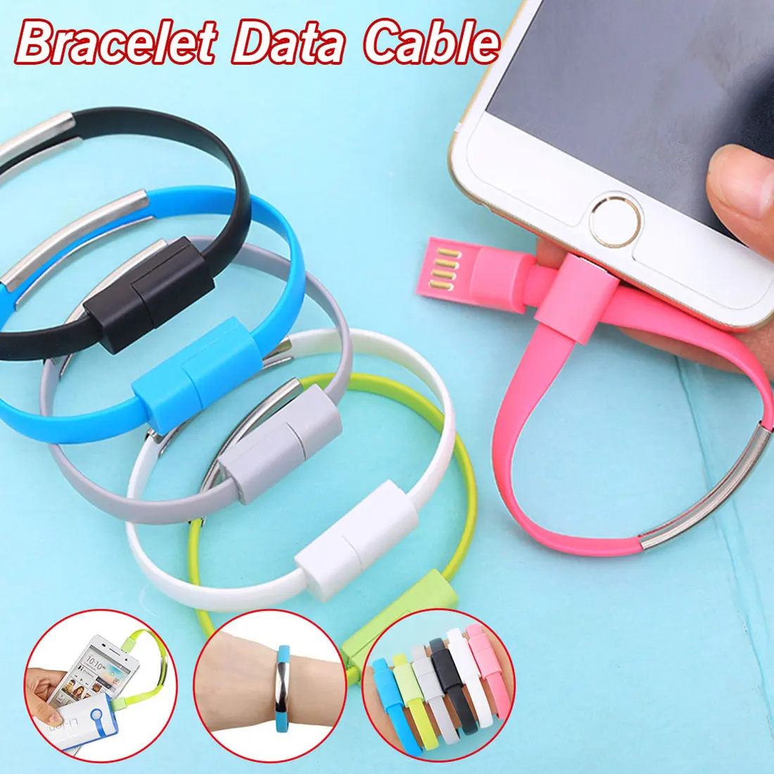 High Quality Outdoor Colorful Mini Micro USB Bracelet Charger Data Charging Cable Sync Cord For